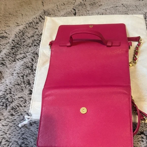 Tory Burch Pink (Fuchsia) Top-Handle Satchel/Crossbody bag with Gold Logo - Picture 5 of 12
